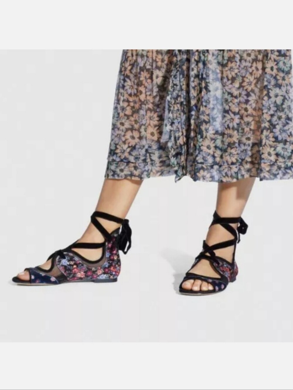 Coach x Tabitha Simmons Floral Velvet Sandals